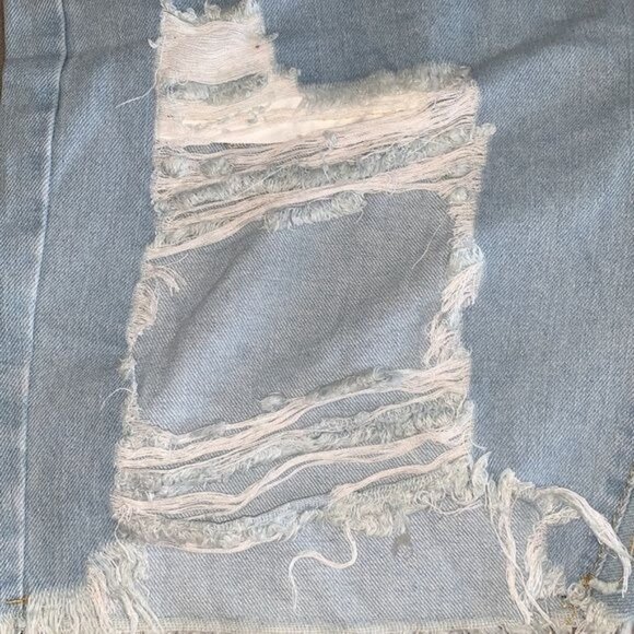 Blush Mark Distressed Light Blue Denim Shorts Ripped Frayed Hem High Waist Jean - Picture 4 of 11